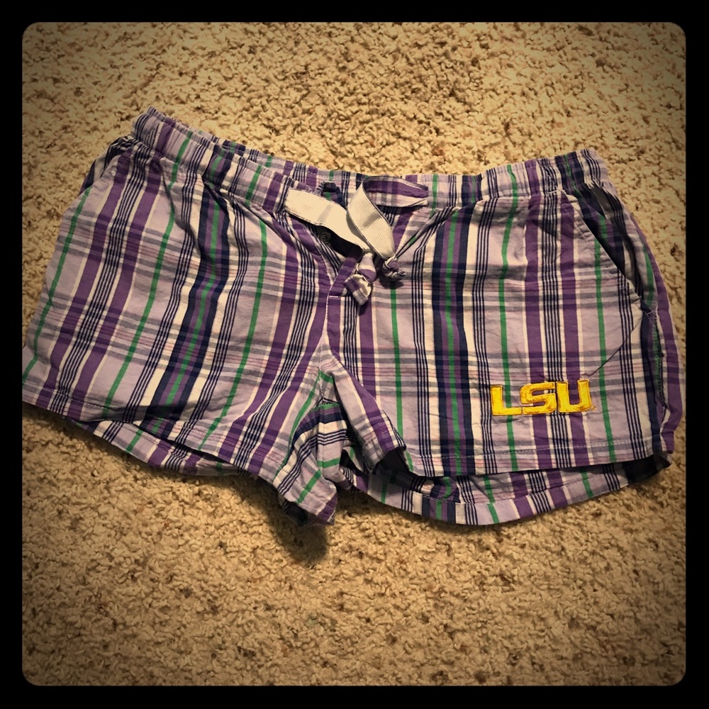 LSU plaid sleep shorts